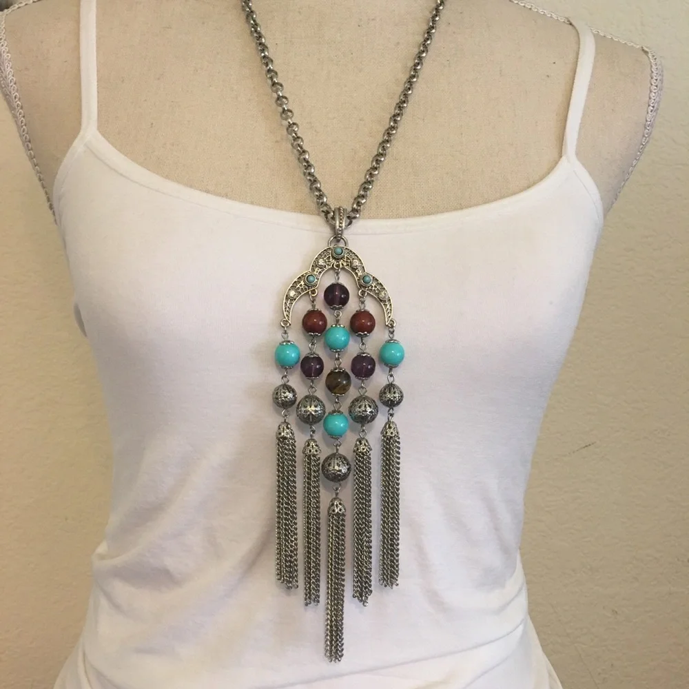 R.J. Graziano glass bead tassel chain necklace